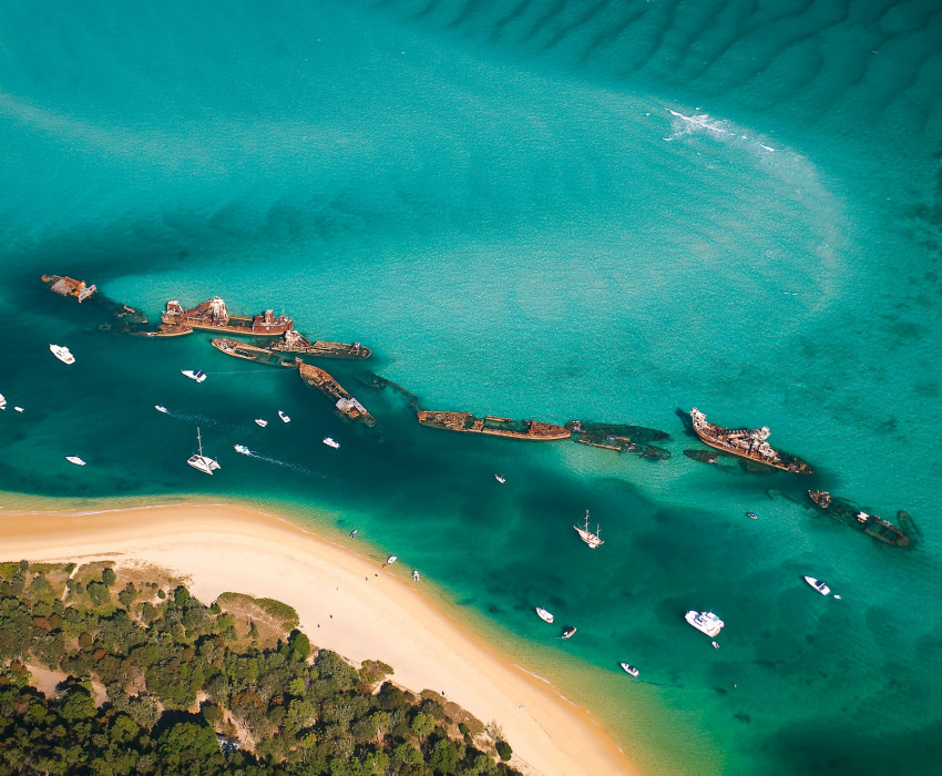 qld aerial view tangalooma wrecks moreton is